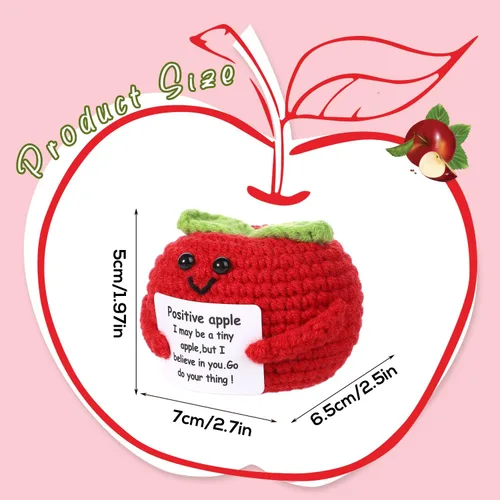 Miniatura 2 de BOXOB Divertida manzana positiva, 1.97 pulgadas, linda muñeca de manzana de punto, patata grande con boca, tarjeta positiva de apoyo emocional