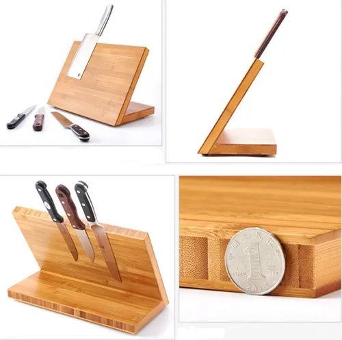Miniatura 6 de Soporte magnético para cuchillos con potente imán, soporte magnético de madera de bambú, bloque organizador sin cuchillos, madera maciza