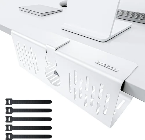 Miniatura 10 de NODOCA Bandeja de gestión de cables para debajo del escritorio sin perforación, gestión de cables de 14'', abrazadera sin perforaciones, bandeja