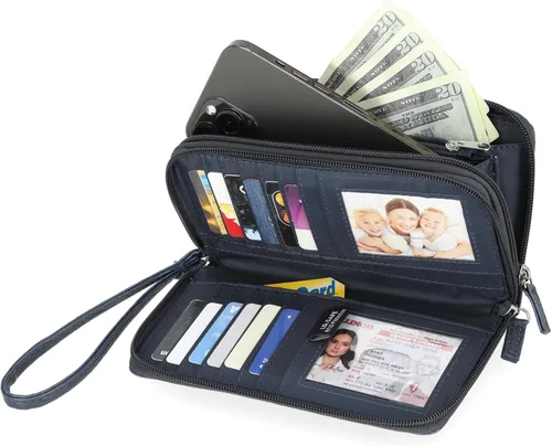 Miniatura 6 de Nautica On The Double Zip Around - Cartera de embrague de piel vegana para mujer con correa de muñeca, Negro -, Compacto