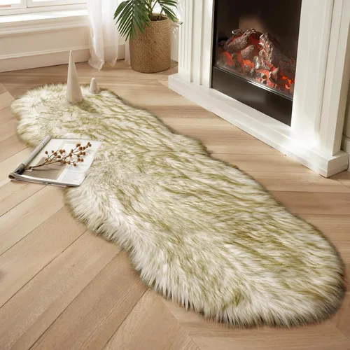 Miniatura 36 de Ciicool Alfombras de Piel de Oveja Sintética Suaves Alfombra de Piel Sintética Suave Beige Alfombra Esponjosa Funda para Silla y Sofá Alfombra