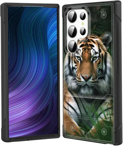 Miniatura 70 de Funda para Galaxy S24 Plus con soporte, doble capa híbrida de policarbonato duro y silicona suave, resistente a prueba de golpes, funda protectora
