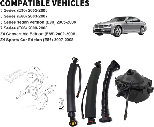 Miniatura 5 de Juego de 4 mangueras de respiración de cárter + separador de aceite para BMW 1 (E87) 2003-2013 3 (E90) 2004-2012 3 Touring (E91) 2004-2012 5 (E60)