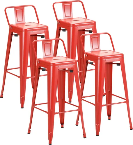 Miniatura 13 de Furmax Juego de 4 taburetes de bar de metal de 30 pulgadas, taburetes de altura de mostrador, sillas de bar industriales, taburete apilable para Azul