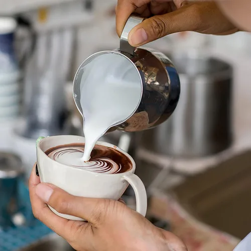 Miniatura 5 de Jarras para espumar leche - 350 ml / 12 oz de acero inoxidable, jarras de vapor para café/leche/capuchino/arte de café con leche, jarra de leche