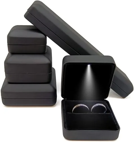 Miniatura 6 de Exposición de joyería brillante del anillo de la caja de regalo de la joyería del LED del metal del tamaño grande - conveniente para un par