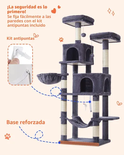 Miniatura 8 de Taoqimiao Árbol para gatos, torre para gatos de 66.2 pulgadas para gatos de interior, condominio para gatos de varios niveles de felpa con 7 postes