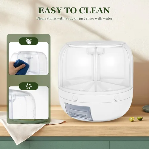 Miniatura 7 de Dispensador de arroz, contenedor de arroz giratorio de 360° con tapa y taza medidora, organizador de almacenamiento de granos para encimera