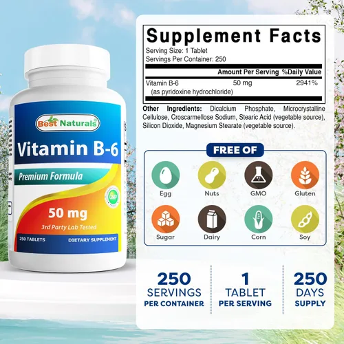 Miniatura 2 de Best Naturals Vitamina B6 50 mg 250 Comprimidos