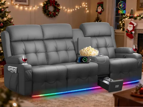 Miniatura 10 de Sofá reclinable biplaza, asiento de cine en casa de 4 plazas, sofá reclinable con USB, consola central, sillón reclinable de pared para caravana