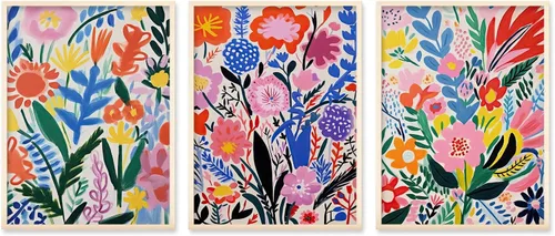 Miniatura 14 de TBKHUDBI Lienzo de flores bohemias para pared, impresiones florales abstractas, juego de 3 pósteres minimalistas de pintura botánica, mercado