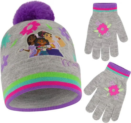 Disney Conjunto de gorro y guantes de invierno para niñas de 2 a 4 años o sombrero Encanto y guantes para niños de 4 a 7 años