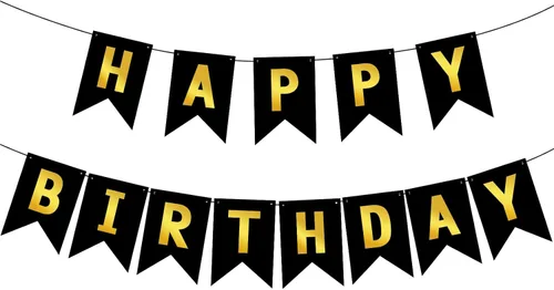 Miniatura 22 de Pancarta Negra de Feliz Cumpleaños Letrero Banderín Guirnalda de Feliz Cumpleaños para Niños Niña Mujer Cumpleaños Decoraciones de Fiesta de Té
