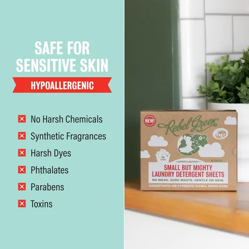 Miniatura 6 de Rebel Green Hojas de detergente para ropa pequeñas pero poderosas, solución de lavandería cero residuos, 32 hojas de lavadora premedidas para 64
