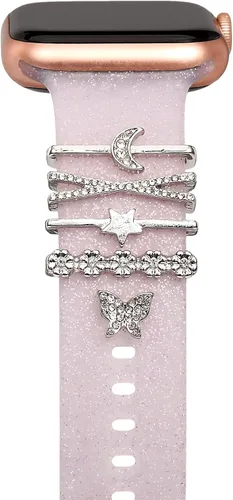 Miniatura 3 de 15 dijes de reloj con 12 trabillas decorativas para anillos, 3 tachuelas, accesorios de correa deslizante de diamante de metal compatibles con Apple