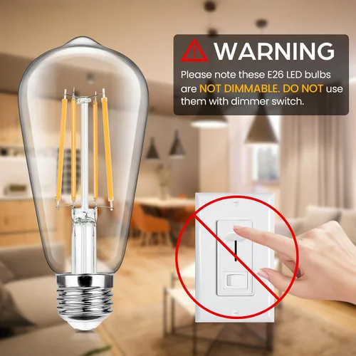 Miniatura 2 de Paquete de 4 bombillas LED Edison vintage equivalentes a 100 W, 1400 lúmenes, alto brillo, 8 W, ST58, bombillas de luz de filamento LED de 2700 K