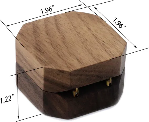 Miniatura 2 de Caja de anillo de propuesta portátil de madera de nogal negro, caja de regalo de joyería octogonal para boda, compromiso
