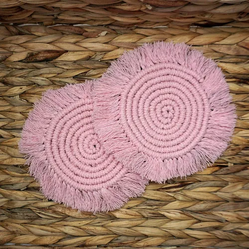Posavasos de macramé 100% algodón hechos a mano en la India, elegante y absorbente de 6 pulgadas, juego de posavasos redondos bohemios con borlas de
