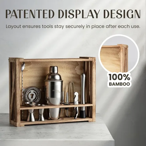 Miniatura 4 de Conjunto de accesorios para cócteles y bar con soporte de madera rústica Plateado