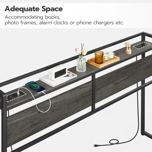 Miniatura 4 de HOOBRO Cabecera tamaño King, cabecera con 2 salidas y 4 puertos USB, altura ajustable, estante de almacenamiento, resistente y estable, fácil Gris