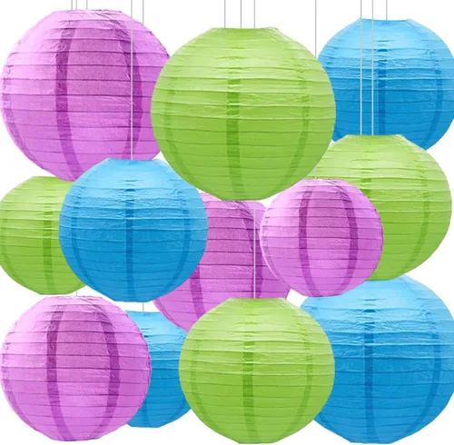 Miniatura 7 de Decoraciones de fiesta azules y naranjas, 12 linternas de papel para cumpleaños, baby shower, boda, decoración de fiesta