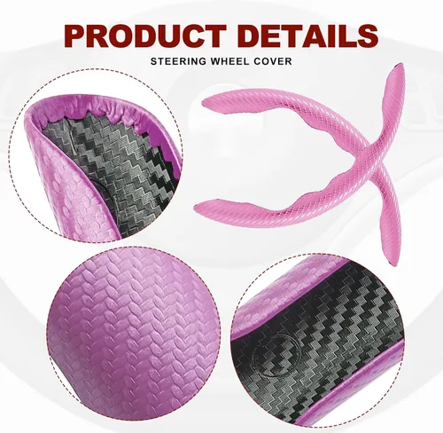 Miniatura 3 de Funda universal de fibra de carbono para volante, protector segmentado para volante, cubierta antideslizante de fibra de carbono para volante de Rosa