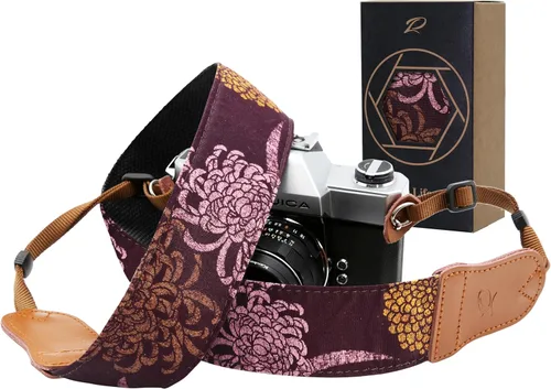 Miniatura 21 de Padwa Lifestyle Correa para cámara de flores marrones, correa de algodón de doble capa de piel de vaca de 2 pulgadas de ancho, bordado jacquard Flor
