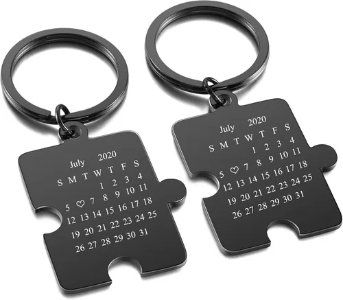 PiercingJ Llavero de calendario de fotos personalizado a juego para parejas, amigos, día de San Valentín, 1 unidad2 llaveros