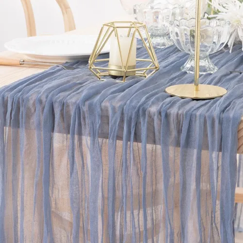 Miniatura 34 de MLMW Paquete de 6 Caminos de Mesa de Estopilla Azul Polvoriento para Revelación de Género Boho Gasa Rústica de Tela de Queso Camino de Mesa 160 Azul