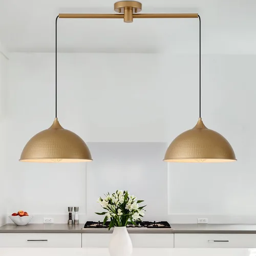 Miniatura 12 de Luces Colgantes Isla de Cocina, 12" Lámpara Colgante de Cúpula Negra y Dorada Vintage Industrial Luminarias Colgantes para Casa de Campo Comedor