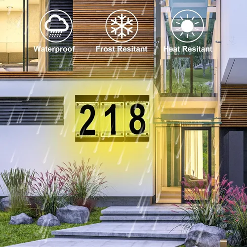 Miniatura 5 de Números solares de casa para exteriores, número acrílico 3D, control remoto de luz colorida, letrero de dirección solar, números de dirección
