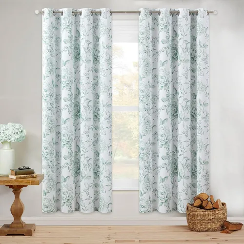 Miniatura 25 de Beauoop - Cortinas florales 100% blackout, de 84 pulgadas de largo, 2 paneles, para dormitorio, sala de estar, azul marino y blanco