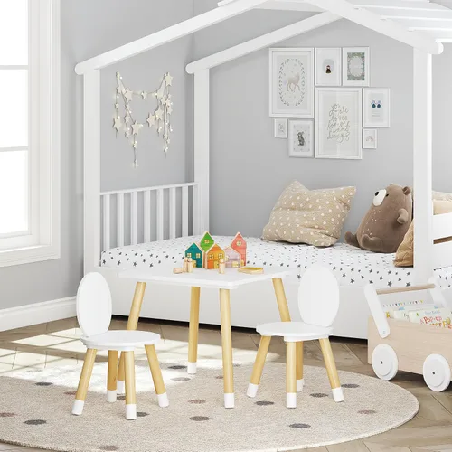 Miniatura 8 de UTEX Juego de mesa para niños con 2 sillas para niños pequeños, niños, niñas, juego de mesa y sillas para niños de 3 piezas, color blanco