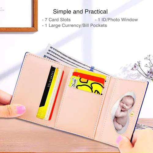 Miniatura 59 de CONISY Lindas carteras para mujer, de cuero con bloqueo RFID, pequeña cartera triple con ventana de identificación para niñas y mujeres