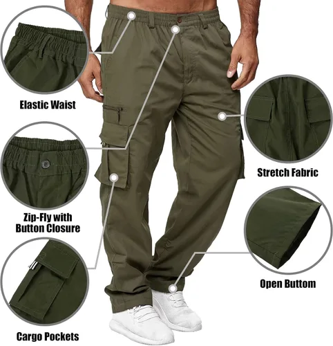 Miniatura 3 de Pantalones de carga para hombre, ligeros, tácticos, para senderismo, ajuste clásico, múltiples bolsillos