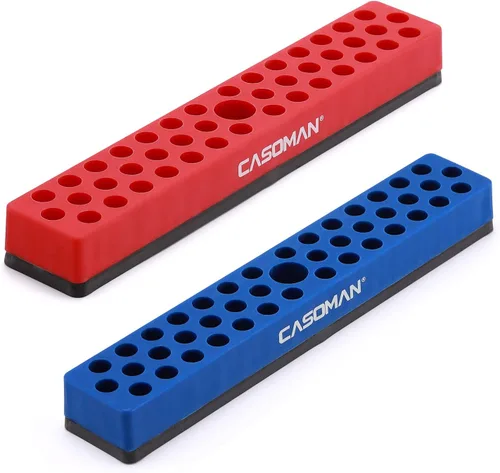 Miniatura 8 de CASOMAN 2 piezas 1/4" Organizador de brocas hexagonales con base magnética - Rojo, Organizador de 86 brocas con fuerte base magnética, Organizador