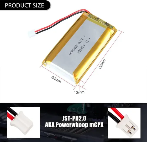 Miniatura 2 de 3.7V 2800mAh 123464 Lipo batería recargable de iones de polímero de litio con conector JST