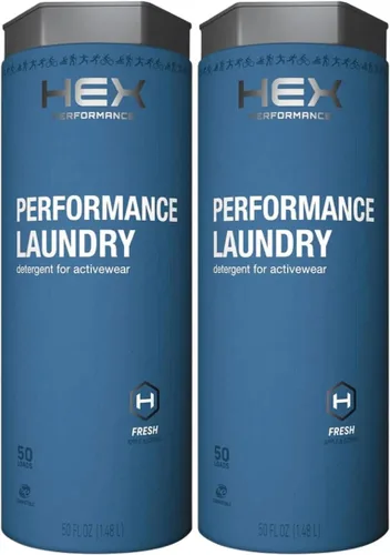 HEX Performance Detergente para ropa sucia, aroma fresco, 100 cargas (paquete de 2 50 ld), detergente concentrado para eliminar olores, sudor y