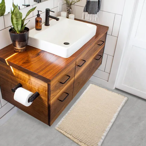 Miniatura 3 de ZALL - Tapete de baño de punto gofre beige, súper absorbente, antideslizante, color crema, 18 x 30 pulgadas, lavable a máquina, ultra suave
