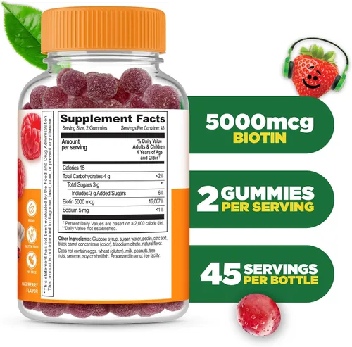 Miniatura 2 de Lifeable Gomitas de biotina para niños - 5000 mcg - Suplemento de sabor natural de gran sabor, vitaminas masticables vegetarianas sin OMG