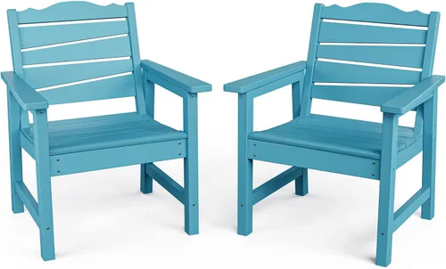 Miniatura 12 de Silla de patio resistente a la intemperie, sillas de patio al aire libre de madera de polietileno con asiento curvado ergonómico, sillas de comedor