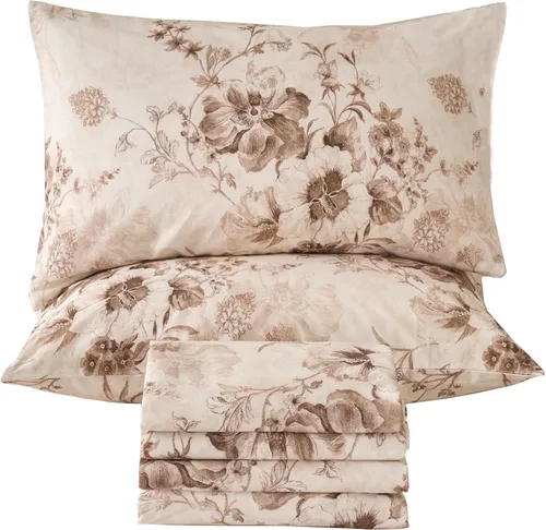 Miniatura 25 de Juego de sábanas de cama floral azul 100% algodón percal tamaño King, diseño vintage chic shabby, con patrón de peonía, ropa de cama suave y Monet