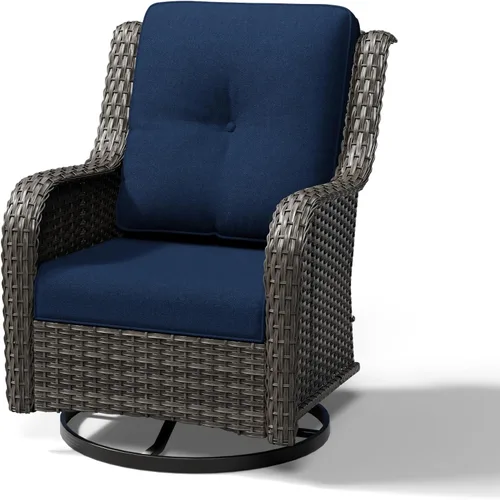 Miniatura 9 de Joyside Silla mecedora giratoria para exteriores para patio, mecedora de mimbre para exteriores con cojines de tela de olefina adecuada para porche