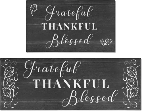 Miniatura 13 de Grateful Thankful Blessed - Juego de 2 alfombras de cocina antideslizantes beige y alfombrillas acolchadas cómodas para cocina, suelo de cocina