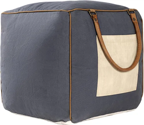 Miniatura 7 de Puf otomano de mezcla de algodón de tejido plano con bloques de color azul/beige para decoración del hogar Reposapiés industrial hecho a mano