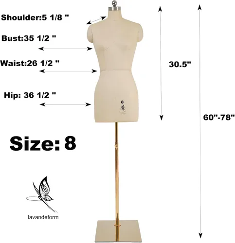 Miniatura 2 de Maniquí de costura femenino, talla 8, forma de vestido profesional para exhibición y diseño de sastre, cuerpo de espuma de maniquí de costura