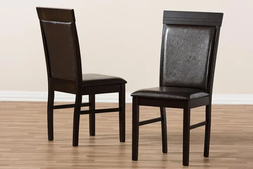 Miniatura 6 de Baxton Studio Thea Silla de comedor y silla de comedor tapizada de piel sintética marrón oscuro