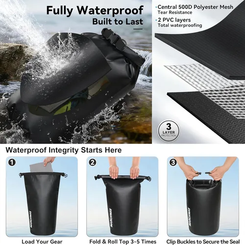 Miniatura 3 de MARCHWAY - Bolso seco flotante e impermeable 1.32/2.64/5.28/7.93/10.57 galones, parte superior enrollable, mantiene secos equipos de kayak rafting