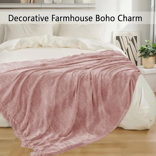 Miniatura 5 de Manta de Chenilla para Sofá 50"X 60", Mantas Suaves y Acogedoras con Flecos con Borlas para Cama Sofá Silla Cubierta, Mantas Decorativas Bohemias