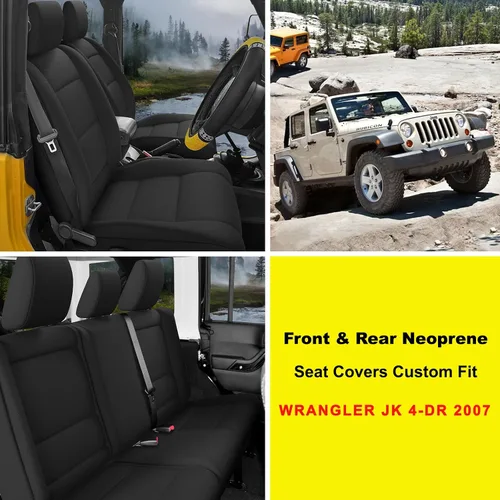 Miniatura 2 de GIANT PANDA Fundas de asiento de neopreno para Jeep Wrangler JK de 4 puertas (2007), neopreno UV y resistente al agua, juego completo de fundas